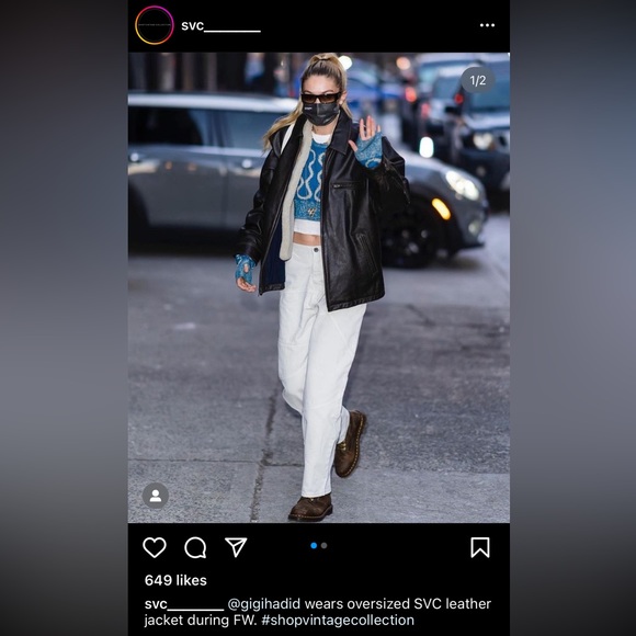 SVC Vintage Oversized Dark Black Brown Leather Jacket Unisex - Picture 5 of 10